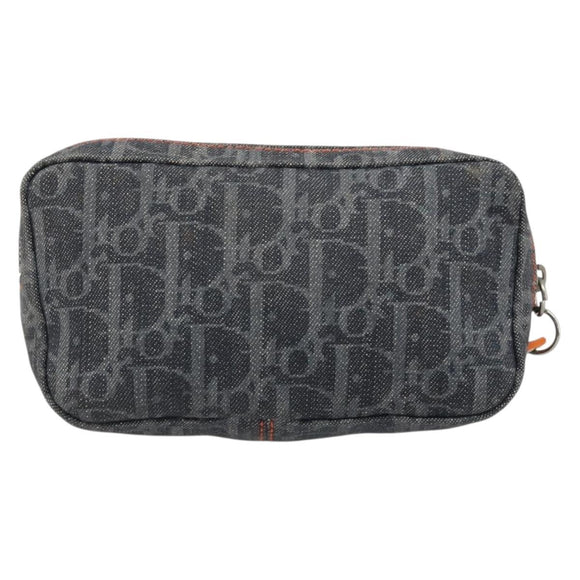 Christian Dior Trotter Canvas Flight Pouch Black Silver Auth 186406