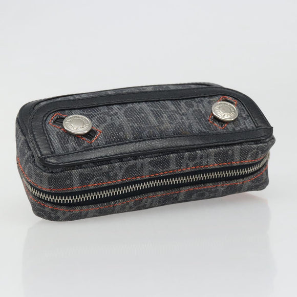 Christian Dior Trotter Canvas Flight Pouch Black Silver Auth 186406
