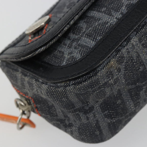 Christian Dior Trotter Canvas Flight Pouch Black Silver Auth 186406