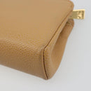 CHANEL COCO Mark Cosmetic Pouch Caviar Skin Beige Gold CC Auth 186407-15