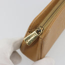 CHANEL COCO Mark Cosmetic Pouch Caviar Skin Beige Gold CC Auth 186407-8