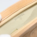 CHANEL COCO Mark Cosmetic Pouch Caviar Skin Beige Gold CC Auth 186407-9