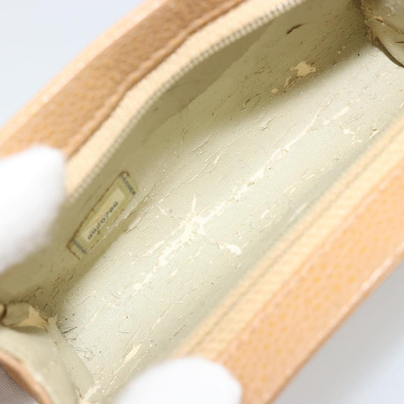 CHANEL COCO Mark Cosmetic Pouch Caviar Skin Beige Gold CC Auth 186407