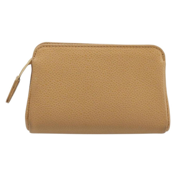 CHANEL COCO Mark Cosmetic Pouch Caviar Skin Beige Gold CC Auth 186407
