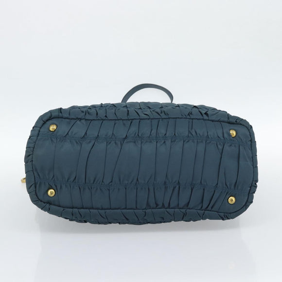 PRADA Gathered Hand Bag Nylon 2way Green Gold Auth 186425V