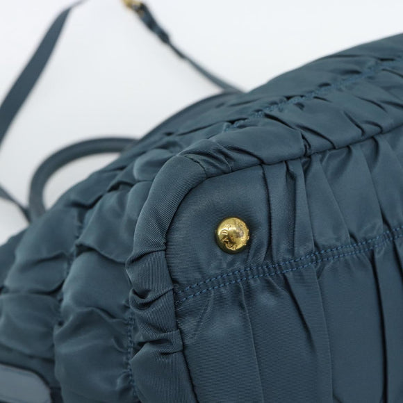 PRADA Gathered Hand Bag Nylon 2way Green Gold Auth 186425V
