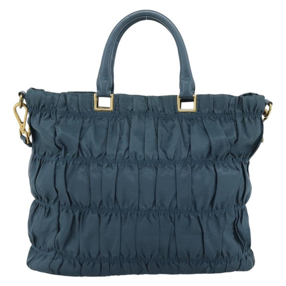 PRADA Gathered Hand Bag Nylon 2way Green Gold Auth 186425V