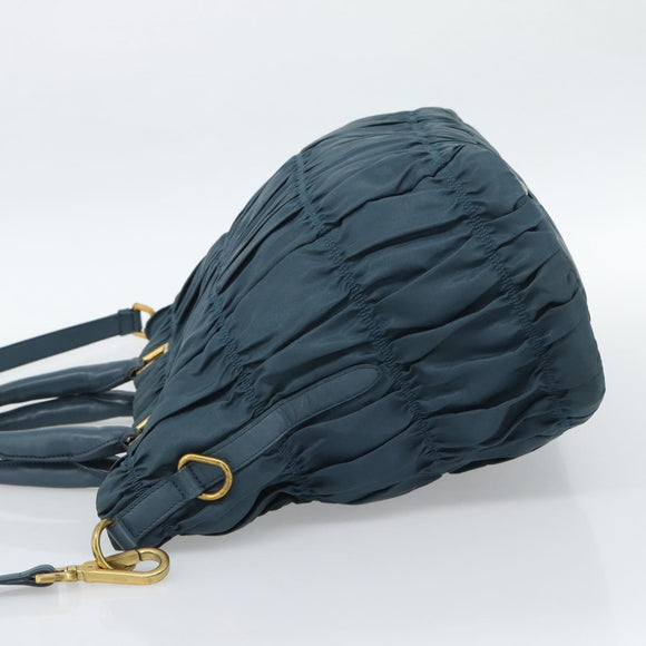 PRADA Gathered Hand Bag Nylon 2way Green Gold Auth 186425V