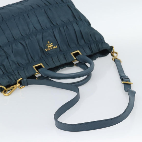 PRADA Gathered Hand Bag Nylon 2way Green Gold Auth 186425V