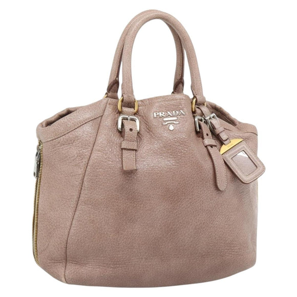 PRADA Hand Bag Vittero Dino Leather Pink Gold Silver Auth 186426V