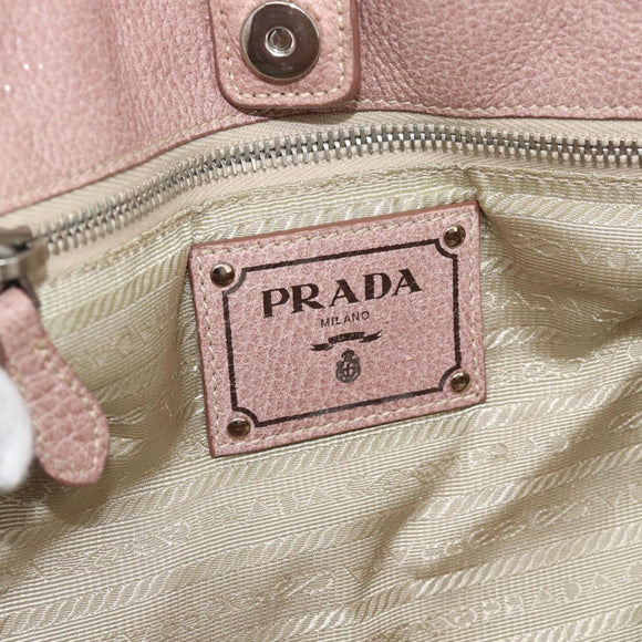 PRADA Hand Bag Vittero Dino Leather Pink Gold Silver Auth 186426V