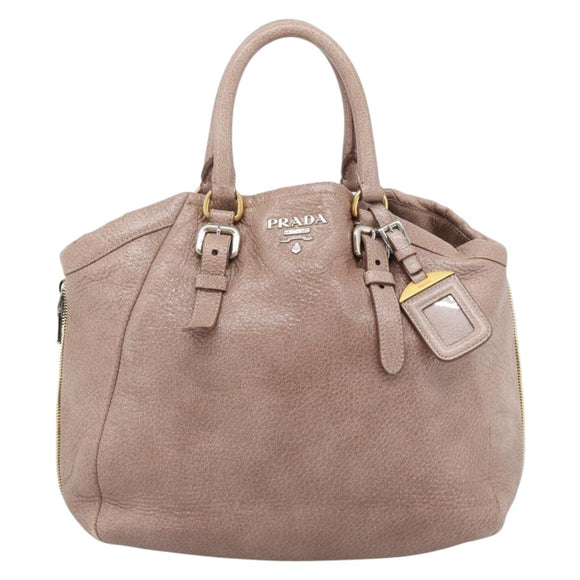 PRADA Hand Bag Vittero Dino Leather Pink Gold Silver Auth 186426V