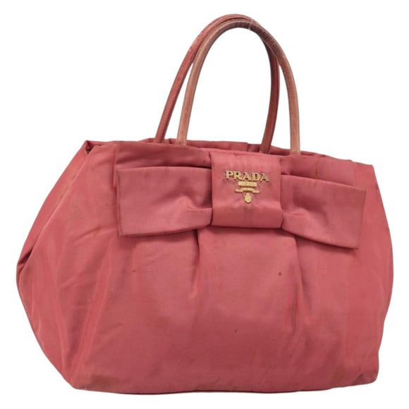 PRADA Ribbon Hand Bag Nylon Pink Gold Auth 186427