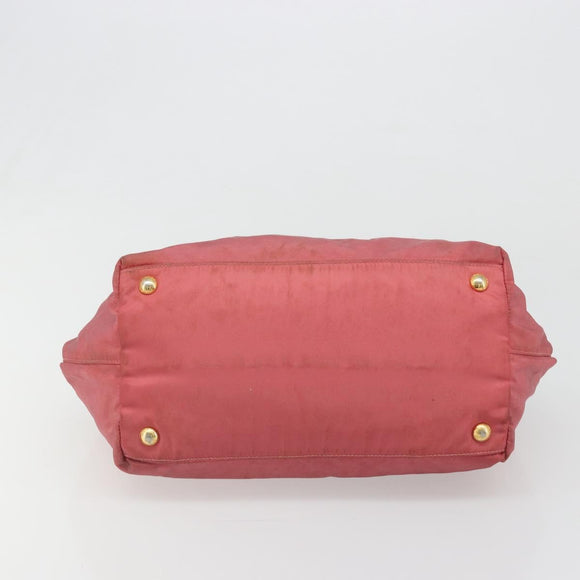 PRADA Ribbon Hand Bag Nylon Pink Gold Auth 186427