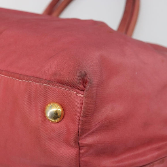 PRADA Ribbon Hand Bag Nylon Pink Gold Auth 186427