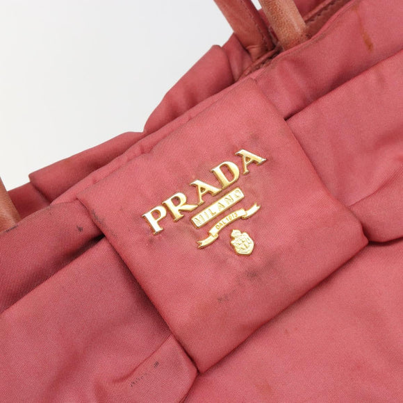 PRADA Ribbon Hand Bag Nylon Pink Gold Auth 186427
