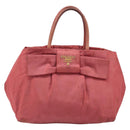 PRADA Ribbon Hand Bag Nylon Pink Gold Auth 186427-13