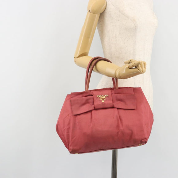 PRADA Ribbon Hand Bag Nylon Pink Gold Auth 186427