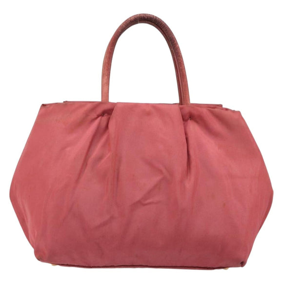 PRADA Ribbon Hand Bag Nylon Pink Gold Auth 186427