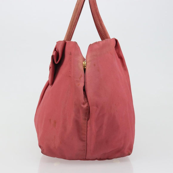 PRADA Ribbon Hand Bag Nylon Pink Gold Auth 186427