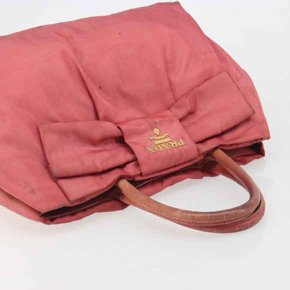 PRADA Ribbon Hand Bag Nylon Pink Gold Auth 186427