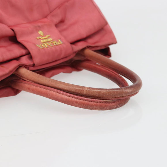 PRADA Ribbon Hand Bag Nylon Pink Gold Auth 186427