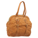 PRADA Shoulder Bag Leather 2way Brown Gold Auth 186428V-1