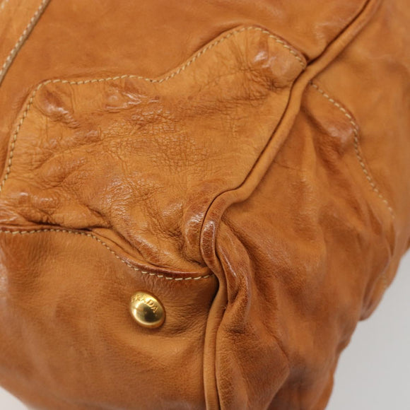 PRADA Shoulder Bag Leather 2way Brown Gold Auth 186428V