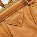 PRADA Shoulder Bag Leather 2way Brown Gold Auth 186428V-18