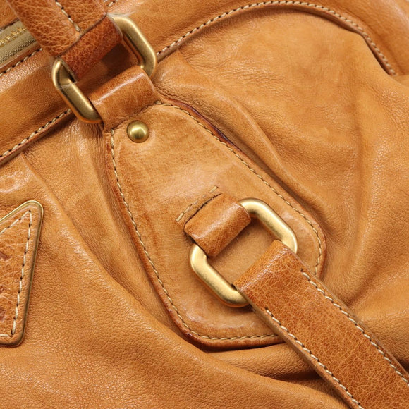 PRADA Shoulder Bag Leather 2way Brown Gold Auth 186428V