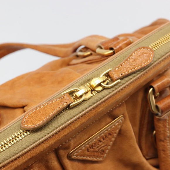 PRADA Shoulder Bag Leather 2way Brown Gold Auth 186428V