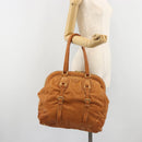 PRADA Shoulder Bag Leather 2way Brown Gold Auth 186428V-26