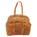 PRADA Shoulder Bag Leather 2way Brown Gold Auth 186428V-2