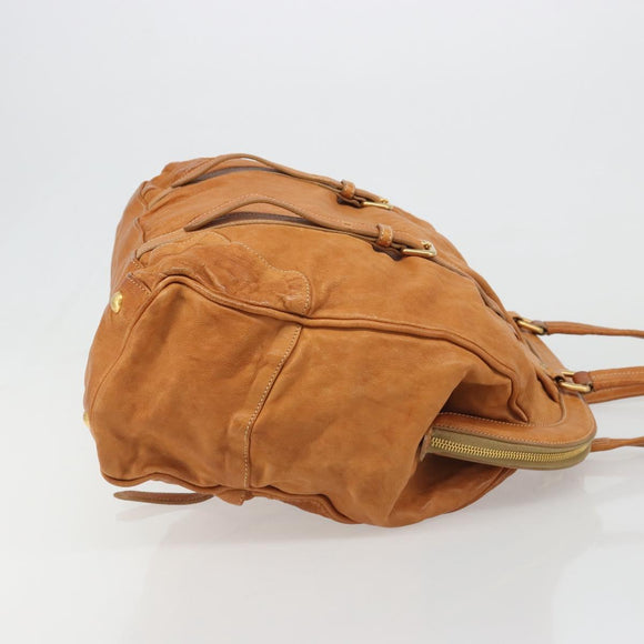 PRADA Shoulder Bag Leather 2way Brown Gold Auth 186428V