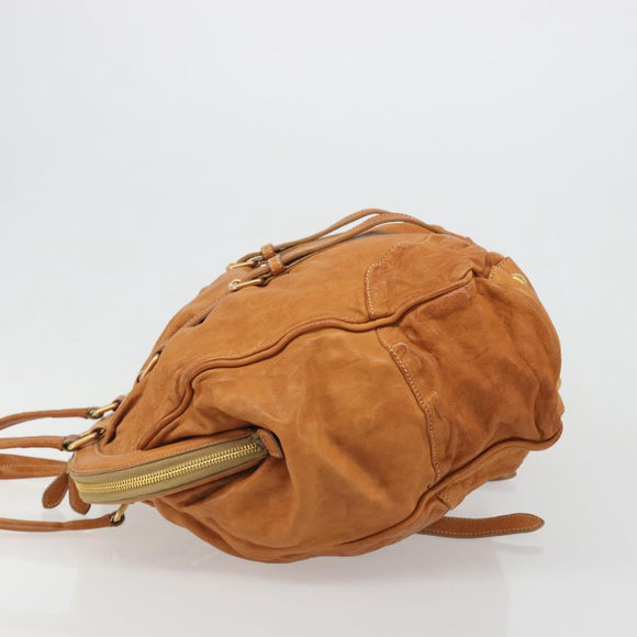 PRADA Shoulder Bag Leather 2way Brown Gold Auth 186428V