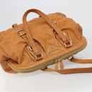 PRADA Shoulder Bag Leather 2way Brown Gold Auth 186428V-6