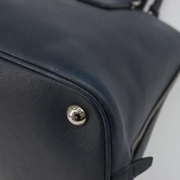 PRADA Hand Bag Safiano Leather 2way Navy Silver Auth 186429A