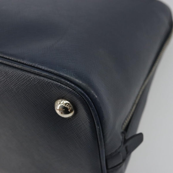 PRADA Hand Bag Safiano Leather 2way Navy Silver Auth 186429A