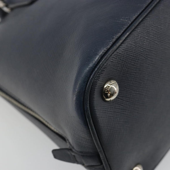 PRADA Hand Bag Safiano Leather 2way Navy Silver Auth 186429A