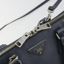 PRADA Hand Bag Safiano Leather 2way Navy Silver Auth 186429A-16