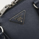 PRADA Hand Bag Safiano Leather 2way Navy Silver Auth 186429A-17