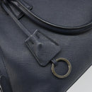 PRADA Hand Bag Safiano Leather 2way Navy Silver Auth 186429A-18