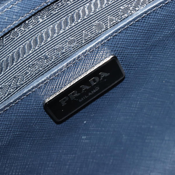 PRADA Hand Bag Safiano Leather 2way Navy Silver Auth 186429A