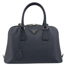 PRADA Hand Bag Safiano Leather 2way Navy Silver Auth 186429A-2