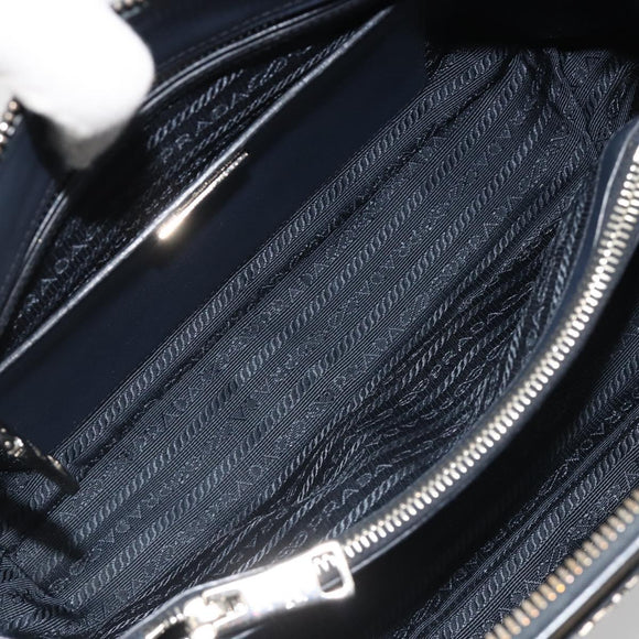 PRADA Hand Bag Safiano Leather 2way Navy Silver Auth 186429A