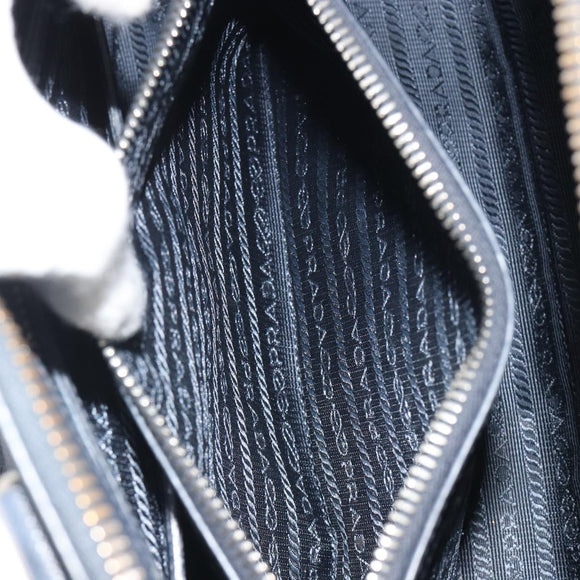 PRADA Hand Bag Safiano Leather 2way Navy Silver Auth 186429A