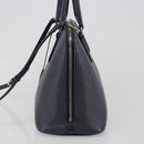 PRADA Hand Bag Safiano Leather 2way Navy Silver Auth 186429A-4