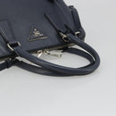 PRADA Hand Bag Safiano Leather 2way Navy Silver Auth 186429A-7