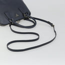PRADA Hand Bag Safiano Leather 2way Navy Silver Auth 186429A-9