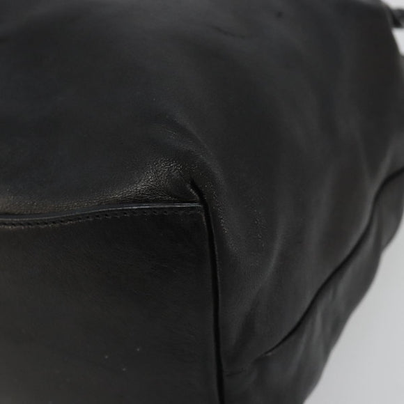 PRADA Hand Bag Leather Black Silver Auth 186430A